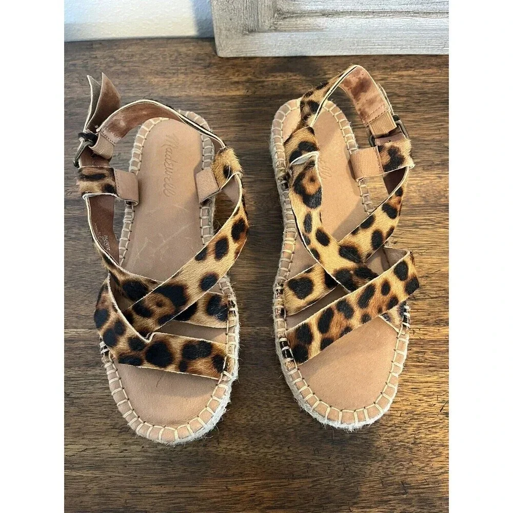 Madewell Animal Print Leather‎ Platform Espadrilles Sandals 5.5 5 1/2